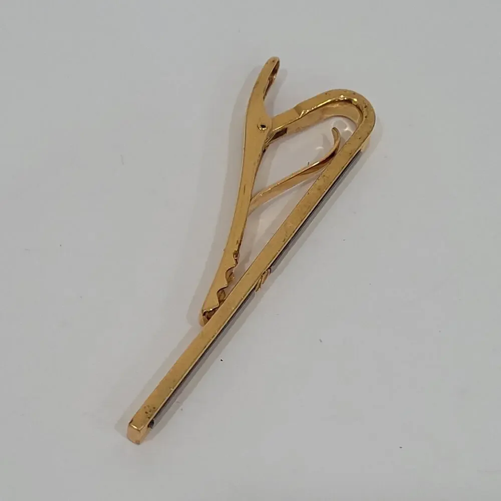 Dunhill Vintage Two Tone Tie Clasp Clip‎ Bar Silver Gold Retro Logo Minimalistic